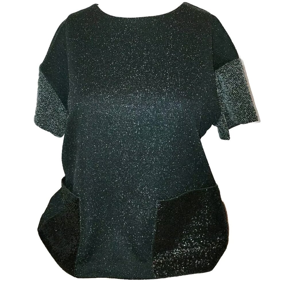 Banana Republic Black Grey Colorblock Tweed Sequin Pockets Back Zip Sz S Top